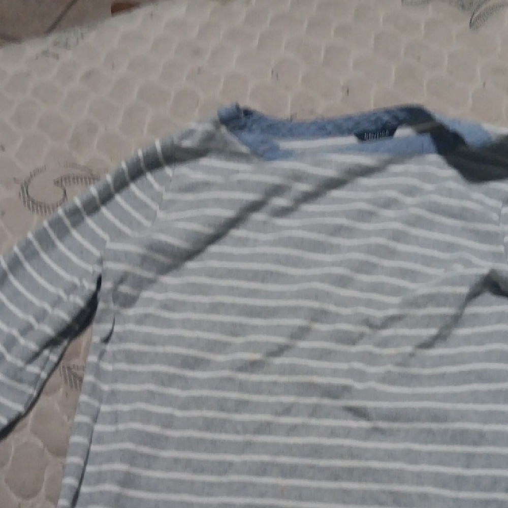 Nautica Women's V-Neck Sweater - Gray and Blue Stripes